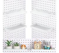 Blulu Lot de 4 étagères en panneau perforé de 25,4 x 10,2 cm en métal robuste avec rebord pour salle d'artisanat, maison, garage, cuisine, établi d'organisation et de rangement (blanc)