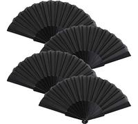 Blulu Lot de 4 éventails chinois pliables en tissu pour danse, fête, cadeau de mariage, décoration d'intérieur, noir