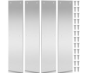 Blulu Lot de 4 plaques de porte en acier inoxydable de 40,6 x 10,2 cm avec 24 vis pour maison, bureau, intérieur, extérieur, résistant aux rayures, argenté