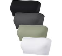 Blulu Lot de 4 Soutiens-Gorge Bandeau sans Bretelles sans Couture Non rembourrés Extensibles pour Femme, Noir, Blanc, Vert Olive, Anthracite, S