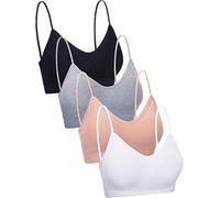 Blulu Lot de 4 Soutiens-Gorge rembourrés sans Coutures à col en V pour Femme et Fille, Noir, Blanc, Gris, Couleur Peau, M