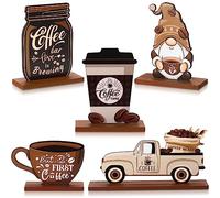Blulu Lot de 5 panneaux décoratifs en bois rustique pour café, bar, centre de table en bois rustique pour la maison, la cuisine, la station de café