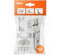 Blum Clip Top Lot de 10 charnières droites à 110 ° avec ressort, vis, butée d'angle + clip Blum Clip Plaque de montage en croix excentrique en acier Vis Distance 0 mm