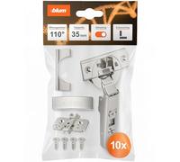 Blumotion Lot de 10 charnières droites à 110° pour meuble, avec ressort, vis, butée d'angle + clip Blumotion, plaque de montage en croix excentrique, acier, vis, distance 0 mm