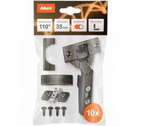 BLUM Blumotion Lot de 10 charnières de meuble à 110° en onyx, droites, avec ressort, vis, butée d'angle + BLUM CLIP, plaque de montage en croix excentrique, acier, vis, distance 0 mm (10 lots)