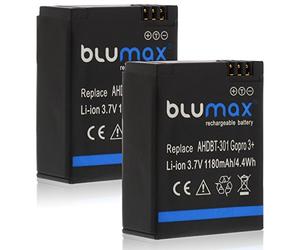 Blumax Batterie 1180 mAh pour GoPro Hero 3 Plus 3 +/3 noir, argent, blanc - AHDBT-201, AHDBT-301, AHDBT-302, AHBBP-301 , ACARC-001, AWALC-001
