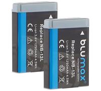 Blumax Lot de 2 batteries compatibles avec Canon NB-13L, 1250 mAh, pour PowerShot G1, Mark III, G5, G9, Mark II, G7, Mark III, SX730 HS, SX740 HS
