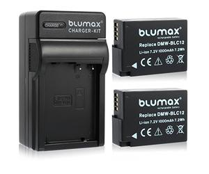 Blumax Lot de 2 batteries pour Panasonic DMW-BLC12 / DMW-BLC12-E 1000 mAh + chargeur DMW-BLC12 | Compatible avec Lumix DMC: G5, G6, GX8, G70, G81, GH2, FZ200, FZ300, FZ1000, FZ2000 Leica V-Lux. 4
