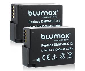 Blumax Lot de 2 batteries pour Panasonic DMW-BLC12/DMW-BLC12E 1000 mAh Compatible avec Lumix DMC: G5, G6, GX8, G70, G81, GH2, FZ200, FZ300, FZ1000, FZ2000, Leica V-Lux 4