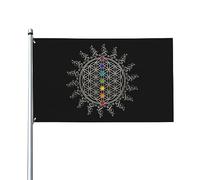 Blume Des Lebens Drapeau décoratif extérieur de qualité supérieure à géométrie sacrée Fleur de vie de 3 x 5 pieds - Couleurs vives, coupe-vent et résistant à l'eau - Idéal pour le jardin et les événe