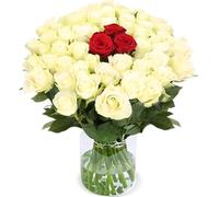 Blume Ideal Bouquet de roses, « aurore boréale », 30 roses rouges et blanches, diamètre 40 à 50 cm, roses de fleuriste de qualité supérieure, qualité supérieure, cadeau idéal
