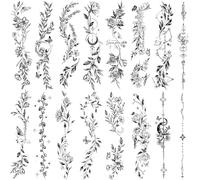 Blume Tatouages Temporaires Pour Femmes Et Filles, 16 Feuilles De Tatouages Floraux Noirs Esquisse De Plantes Sauvages, Tatouage Imperméable Pour Bras Clavicule Art Corporel