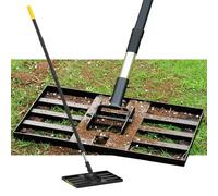 BlumeTrec Râteau de nivellement de pelouse, outil de nivellement de sable robuste de 43,2 x 25,4 cm avec long manche en acier inoxydable de 2,7 m, râteau de golf pour sol, compost, gravier, niveleur