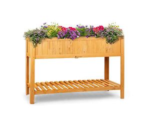 blumfeldt Altiplano Cubic - Potager surélevé, 150 x 100 x 50 cm (LxHxP), Bois de pin Massif, Grande Surface de Culture, Etagère intégrée, Montage Facile, Bois