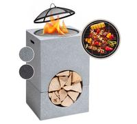 Braséro barbecue Blumfeldt Monolith avec grill MGO & bac en acier - Gris clair