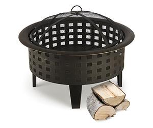 blumfeldt Boston - Braséro, Chauffage Exterieur, Barbecue, Ø 70cm, Acier, Motif en Carreau, Elégant, Métal Robuste de Haute qualité, Tisonnier, Grillage Contre Les étincelles - Noir