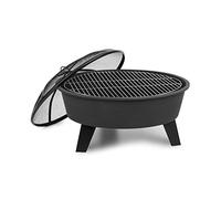 blumfeldt Brasero - Brasero extérieur terrasse, Pare-étincelles Amovibles, FireView Concept, Acier thermolaqué, tisonnier et Grille Inclus, Grille : Ø 64 cm, Ø 73 cm - Stil: Nolana, Noir