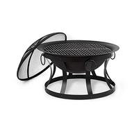 blumfeldt Brasero - Brasero extérieur terrasse, Pare-étincelles Amovibles, FireView Concept, Acier thermolaqué, tisonnier et Grille Inclus, Grille : Ø 60 cm, Ø 73 cm - Stil: Pentos, Noir