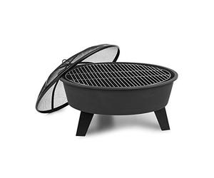 blumfeldt Brasero - Brasero extérieur terrasse, Pare-étincelles Amovibles, FireView Concept, Acier thermolaqué, tisonnier et Grille Inclus, Grille : Ø 64 cm, Ø 73 cm - Stil: Nolana, Noir