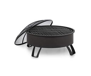 blumfeldt Brasero - Brasero extérieur terrasse, Pare-étincelles Amovibles, FireView Concept, Acier thermolaqué, tisonnier et Grille Inclus, Grille : Ø 68 cm, Ø 75 cm - Stil: Oreos, Noir