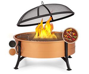 blumfeldt Brasero Exterieur Le Jardin, Brasero Plancha Portable Grille de BBQ, Pare-Etincelles, Bol en Acier, Brasero Barbecue Foyer Camping, Brûleur à Bois Résistant aux Intempéries Cuivre