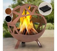 blumfeldt Brasero Exterieur Le Jardin et Terrasse,Brasero Portable,Couverture Pluie,Bol en Acier,Brasero Rond Foyer Camping,Brûleur à Bois,Résistant aux Intempéries,Tisonnier Inclus Crown Rouille