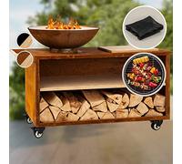 Braséro Savage 2.0 Wide avec planche à découper en bambou et protection contre les intempéries