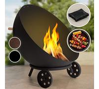Blumfeldt Brasero Exterieur pour Le Jardin et Terrasse, Brasero Grill Portable, Couverture Pluie, Bol en Acier, BBQ Rond avec Foyer Camping, Brûleur à Bois, Résistant Intempéries, Tisonnier