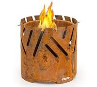 Blumfeldt Brasero Exterieur pour Le Jardin et Terrasse, Brasero Grill Portable, Couverture Pluie, Bol en Acier, Brasero BBQ Rond avec Foyer Camping, Brûleur à Bois, Résistant Intempéries, Tisonnier