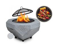 blumfeldt Brasero Exterieur pour Le Jardin, Plancha Portable avec Grille de BBQ, Pare-Etincelles et Bol en Acier, Barbecue Foyer Camping, 65 x 51 cm, Gris