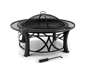 blumfeldt Brasero - Foyer, Four extérieur, Barbecue, Grille Protection Contre étincelles, Acier Bruni, Tisonnier, Design décoratif avec Quatre Pieds et tressage métallique, Stil: Ronda, Noir