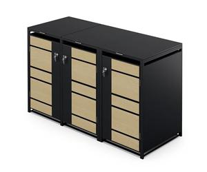 Blumfeldt Cache Poubelle extérieur - Acier galvanisé résistant, pour 60 L/120 L/240 L, Fermeture à clé, Design Moderne, Contient 3 bacs, abri pour Poubelle, érable & Noir