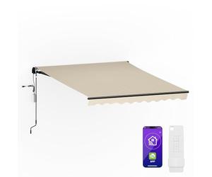 blumfeldt CloudShade Auvent - Store Rétractable Intelligent avec App et Télécommande, UV 30+, Résistant à la Pluie, Inclinaison Ajustable, Cadre Aluminium, Installation Murale, 250x200 cm, Beige