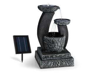 blumfeldt Fantaghiro Fontaine décorative avec Jeu d'eau, Fontaine de Jardin, 3 Niveaux, Éclairage intégré, Panneau Solaire 3 W, Autonome grâce à Batterie, Polyrésine, Aspect Pierre Naturelle, Noir