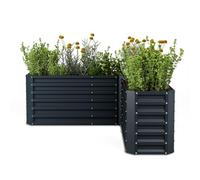 blumfeldt Jardinière Surélevée en L, 742L Acier Galvanisé, 160x160 cm, Ergonomique & Résistant aux Intempéries, Base Ouverte pour Drainage Optimal, Montage Facile