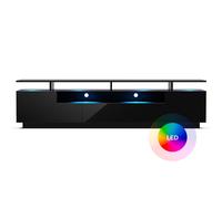 Blumfeldt Meuble TV Perth - Lowboard 195 cm Bois avec LED multicolores, Rangement Noir