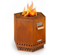 Blumfeldt Brasero Mobile Housse de Pluie, Poignées en Bois, Braséro à Bois Vue 360°, Jardin & Terrasse