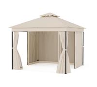 blumfeldt Mondo Dual Tonnelle 3x3 - Double Toit & Moustiquaires, Armature Métallique Résistante, Rideaux Inclus, Tonnelle de Jardin Extérieur, Facile à Assembler, Beige