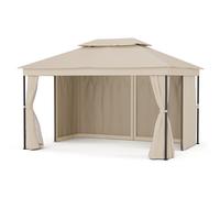 blumfeldt Mondo Dual Tonnelle 3x4 - Double Toit & Moustiquaires, Armature Métallique Résistante, Rideaux Inclus, Tonnelle de Jardin, Facile à Assembler, Beige