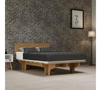 NordicAura Double cadre de lit | 140 cm x 200 cm | robuste | sans outils | bois d'eucalyptus | rangement