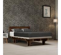 blumfeldt NordicAura Cadre de Lit - Cadre de Lit en Bois FSC avec Assemblage sans Outil, Tête de Haute avec Rangement, Finition Noyer, Convient aux Matelas 140x200 cm
