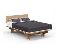 blumfeldt NordicAura Cadre de Lit - Cadre de Lit en Bois FSC avec Assemblage sans Outil, Finition Chêne, Tête de Haute avec Rangement, Convient aux Matelas 140x200 cm