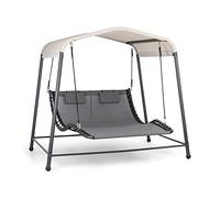 blumfeldt Palermo - Double Chaise Longue à Bascule, Acier, auvent: 200 x 144 cm (LxP), Surface de Couchage: 130 x 207 cm (LxP), Style Sobre, 2 oreillers réglables en Hauteur, Gris