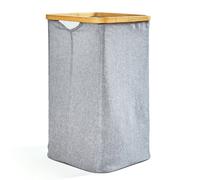 bambuswald© panier à linge pliant avec anneau en bambou écologique d'une capacité d'environ 50x32cm et de 50 litres | Trieur à linge Coffre à linge Sac à linge Panier de rangement pour coffre