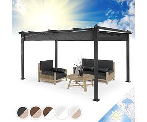 Blumfeldt Pantheon Cortina Awnings Tonnelle de Jardin, Pavillon de jardin en Aluminium de 2.95x3.95m Barnum avec Toit Rétractable en Polyester Waterproof et Protection contre les UV, Pergola, Gris