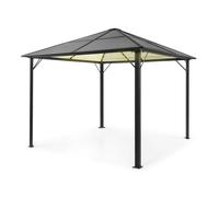 Pavillon de jardin - Pergola avec toit - 3x3m - Salon de jardin - Eclairage LED solaire - Cadre en aluminium - Toit noir