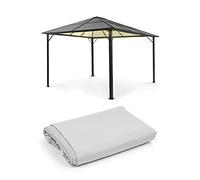 blumfeldt Pantheon Solid Sky Ambient Solar - pergola complète, avec parois latérales, Cadre Aluminium, Toit Polycarbonate, éclairage Solaire, env. 3 x 4 m - Gris Clair