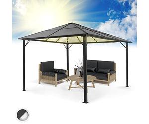 Blumfeldt Pergola Aluminium Polycarbonate 3x4m, Pergola Terrasse, Toit Rigide en Polycarbonate, en Verre Translucide et Eclairage LED Réglables, Structure Alu, 3x4, Tonnelle de Jardin