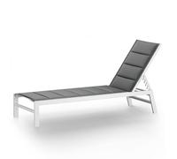 blumfeldt Renazzo Transat Jardin Extérieur - Chaise Longue Inclinable 5 Positions, Cadre Aluminium Léger 6,8 kg, Tissu ComfortMesh Déperlant, Capacité 120 kg, Bain de Soleil Terrasse/Balcon, Blanc