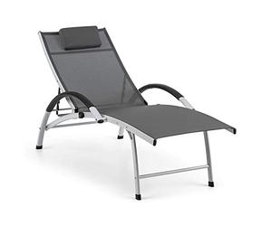 blumfeldt Sun Valley Transat - Bain de Soleil avec Oreiller, Chaise Longue Pliable, Cadre en Aluminium, Dossier réglable en 4 Positions, matériau: 70% PVC, 30% Polyester - Anthracite